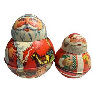Vintage Bristol Ware Tins Roly Poly Santa Canister Set 1980 1984